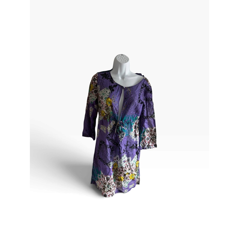 Etro Milano Swim Cover-Up Tunic S/M Purple Paisley Cotton Made in Italy Boho